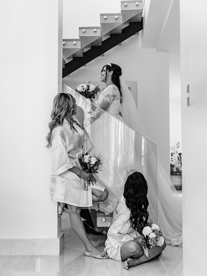 A bride and her bridesmaids before the ceremony